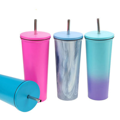 Купить Многоразовый 700 мл Широкий рот Custom Logo Нержавеющая сталь Tumblers Нержавеющая сталь Персонализированная кружка для путешествий с соломой Двойная стена Вакуумная конструкция online manufacture