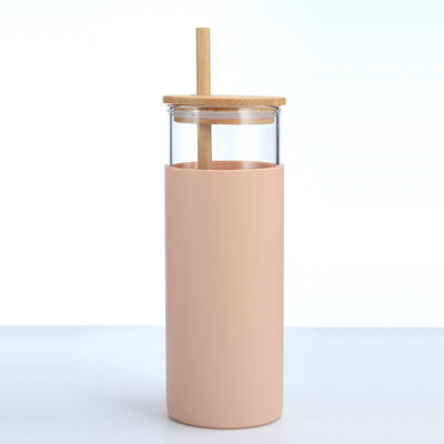 Купить Настройка 16 Oz Стеклянные бутылки для напитков Стеклянные чашки для кофе с бамбуковыми крышками Бамбуковая солома Силиконовый рукав Прозрачный дизайн online manufacture
