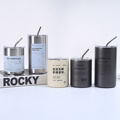 Купить Tumbler Нержавеющая сталь кофейная чашка изоляция с крышкой и соломой Американский стиль портативный снаружи с сопровождающим соломой запечатанные чашки с водой двойной стены путешествия бутылка online manufacture