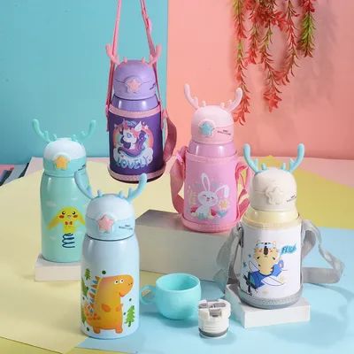 Купить OEM/ODM Приемлемо 500 мл 16 унций детская бутылка с соломенной термосом без ВПА вакуумная изоляция водонепроницаемая идеально подходит для девочек мальчики спорт Производство в сети