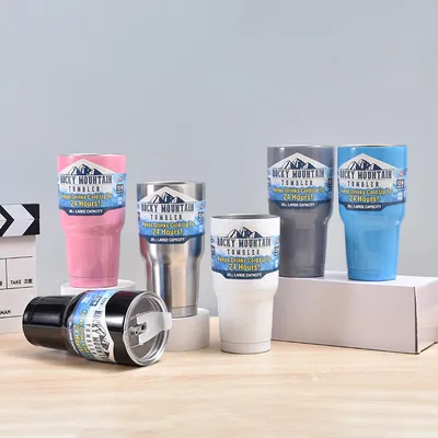 Купить 30 унций Тумблер с крышками и соломой двойной стенки изолированный нержавеющей стали водонепроницаемый Термальный кофе Тумблер Путевой кружка для холодных и горячих напитков Путевая чашка Серебро Производство в сети