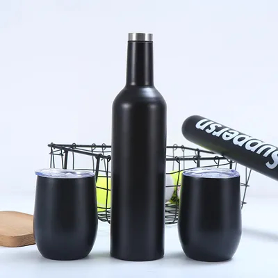 Купить Нержавеющая сталь винные бутылки 2 упаковки 12 унций и 1 изолированная бутылка вина - двойная стена вакуумные изолированные винные чашки с крышками и соломинками Производство в сети