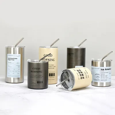 Купить Горячая продажа Кампинг Ом Эстетическое путешествие Кофейная кружка Термосная чашка из нержавеющей стали с соломой Производство в сети