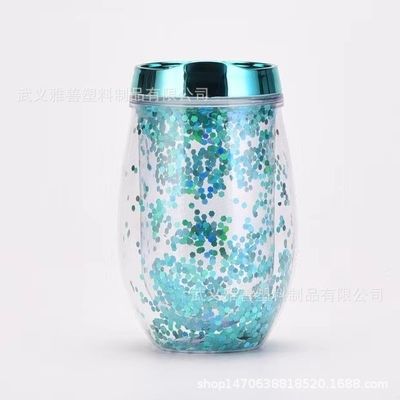 Купить Amazon U-образный винный бокал 12 унций, подставка для яиц, двухслойный портативный пластиковый стакан, стакан для напитков на открытом воздухе Производство в сети