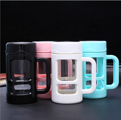 Купить Специализированная современная 16 унций 450 мл стеклянная изоляционная бутылка с водой чайная инфузия стеклянная бутылка с защитным рукавным чехлом ручка широкий рот большая вместимость Производство в сети