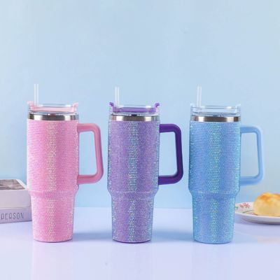 Купить Cross-border Large capacity Diamond-adorned Handle Mug Creative & Stylish Car Water Cup Customized Gem-encrusted Drinkware Производство в сети