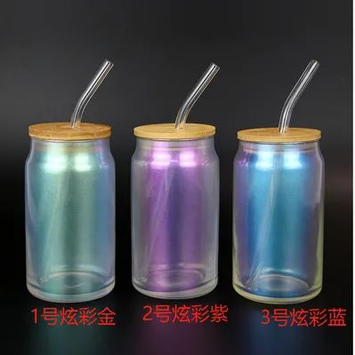 Цветные стеклянные чашки с крышками и соломинками 18 унций Боросиликатное стекло Ледяные чашки кофе Смузи с бамбуковой крышкой Стеклянная соломинка многоразовые цветовые стеклянные изделия 4 пачки
