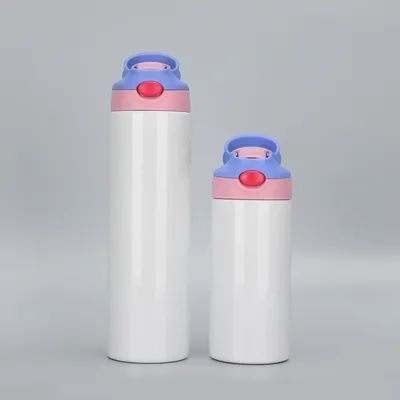 12oz Kids Skinny Tumbler Нержавеющая сталь Сублимация Пустой Tumbler с одним щелчком Поп-Up Солома и ручка Сублимация Чашки Для напитков Резиновые дно и сокращение пленки