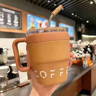 Двойная стена нержавеющей стали с ручкой и соломенными крышками 16 унций вакуумная путешественная кофейная кружка